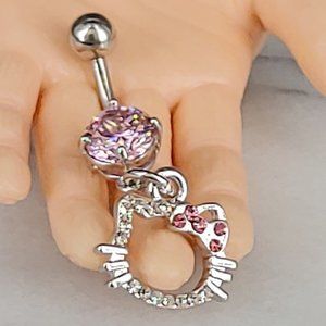 Pink and Clear CZ “Hello Kitty” Belly Ring